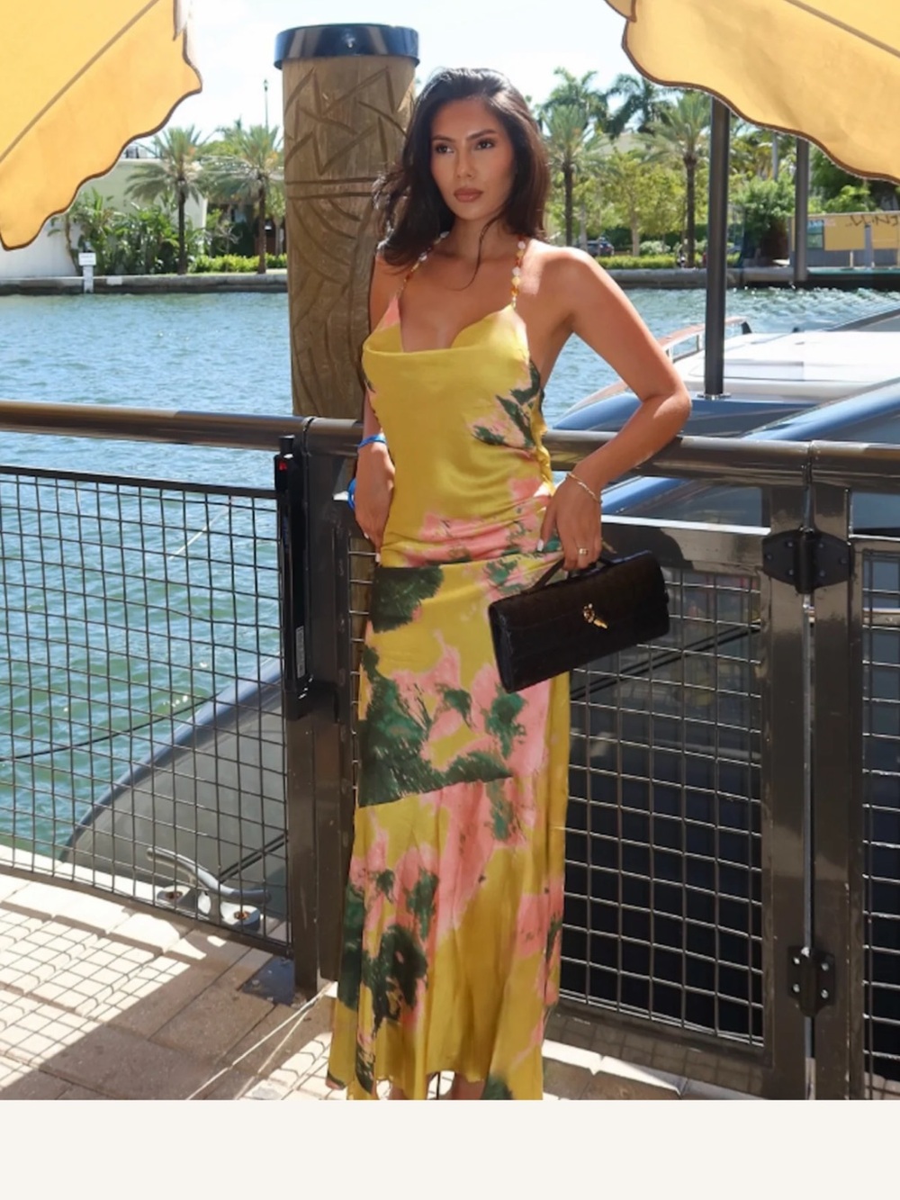 NWT JLUXLABEL Beaded Back Satin Floral Slip Maxi Dress in Chartreuse
